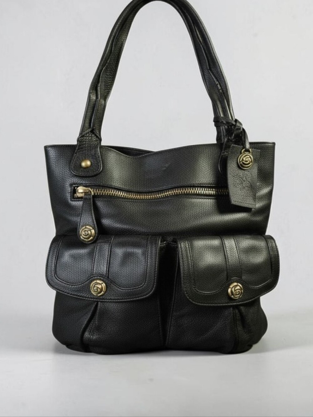 ✨️LIKE NEW CONDITION✨️Rough Roses Multi Pocket Slouchy Leather Handbag- Black